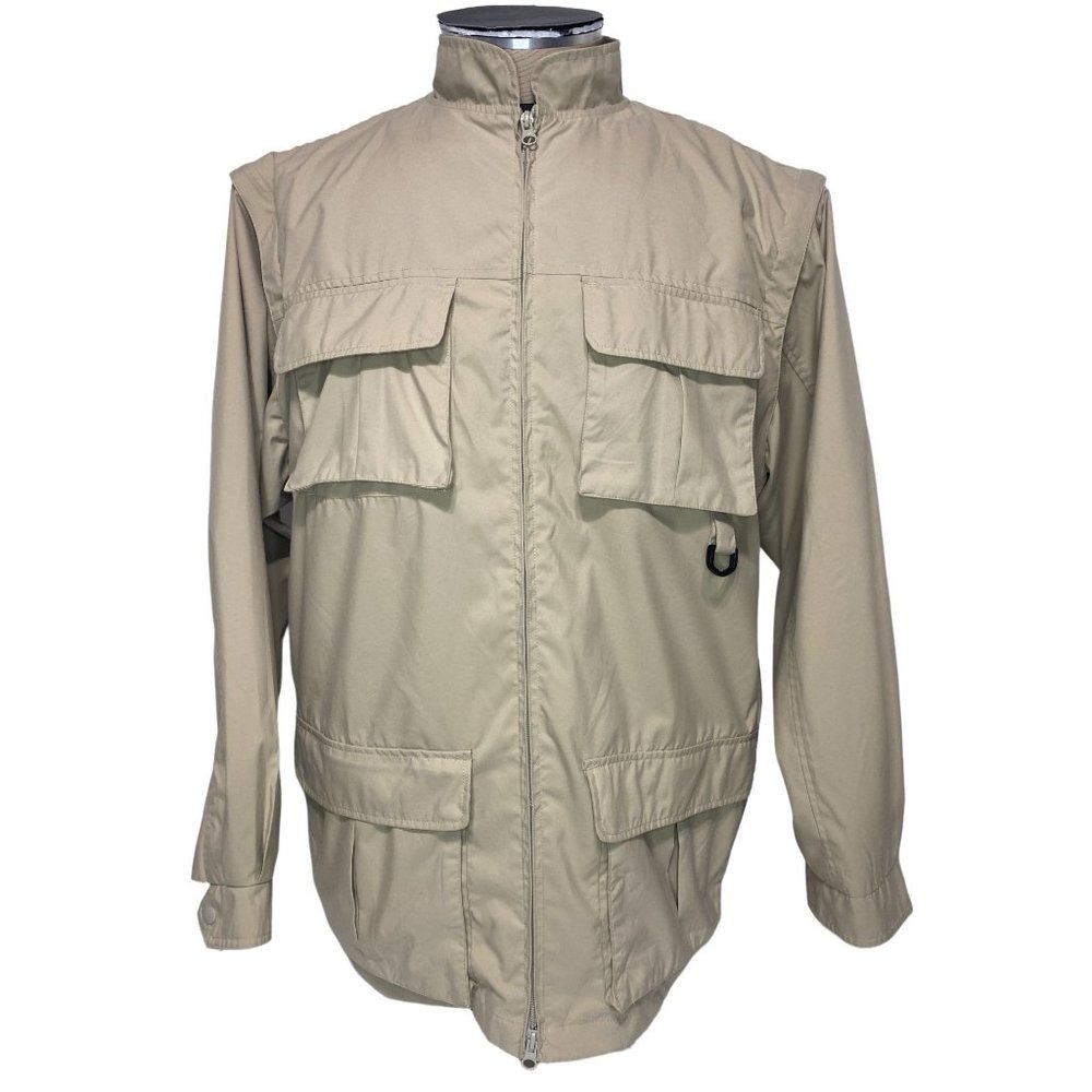 Reel Legends Performance Fishing Jacket Removable Sleeves Beige Mens Size M